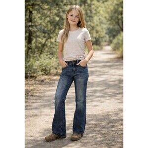 Wrangler Retro Relaxed Boot Cut Jeans Youth Girls Sz 14 Adjustable Waist Blue